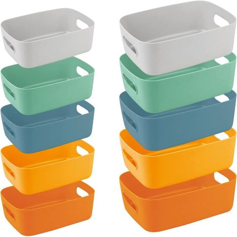 Lot de 10 Boîtes de Rangement en Plastique, Couleurs Paniers de Rangement avec Poignées Pour Cuisine, Placard, Bureau, école et Maison (2 Taille) (1/5)