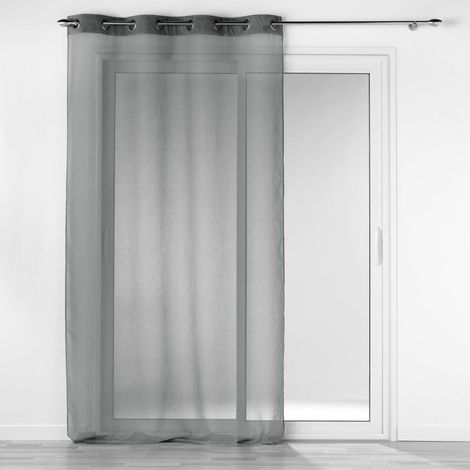 Voilage à oeillets 140 x 240 cm voile sablé + bande velours cotelé Casual Gris (1/4)
