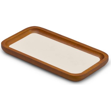 plateau à bijoux en bois massif rectangle blanc crème organisateur collier boucles d'oreilles bracelet (1/5)