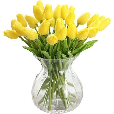 Bouquet artificiel de 12 tulipes blanches et jaunes – touche réaliste, idéal pour décoration intérieure, mariage ou fête (1/4)