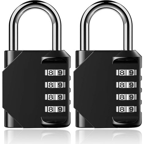 Lot de 2 cadenas à combinaison étanches à 4 positions pour casiers scolaires, casiers de sport, clôtures, boîtes à outils, portails, valises, armoires à cadenas, noir