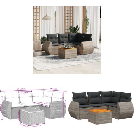 5-tlg. Garten-Sofagarnitur mit Kissen Grau Poly Rattan - Gartenmöbel Set - PE-Rattan Möbel - Outdoor Lounge - Esstisch - Gartenecke - Home & Living (1/3)