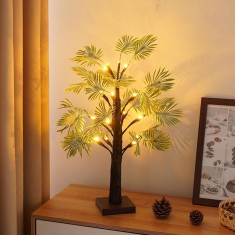Arbre lumineux à 16 LED en forme de feuille de palmier - 55 cm de hauteur - Blanc chaud - Piles AA incluses/USB - Pour Noël, maison, fête, mariage, café (1/5)