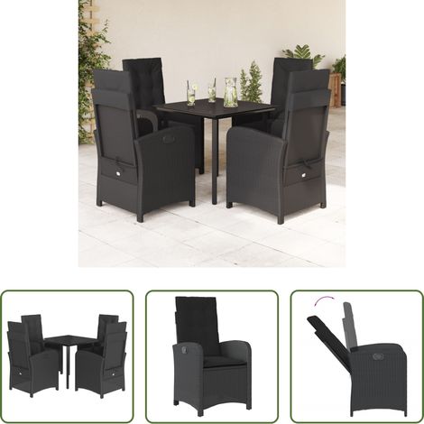 Chaise de jardin avec repose-pieds - Ensemble à manger de jardin coussins 5pcs Noir Résine tressée (1/5)
