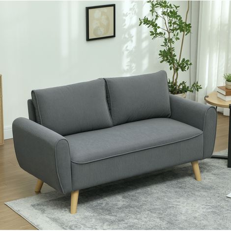 Canapé 2 places compact en tissu côtelé, assise profonde 54 cm, structure bois, gris foncé, avec 2 coussins pour salon, chambre ou bureau  CHICFURN (1/5)
