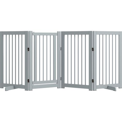 Barrière de sécurité pour chien, ensemble de 4 pièces, 220 x 91 cm, pliable avec porte, autoportante, en bois avec 2 pieds de support (1/5)