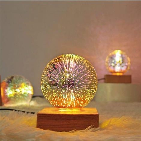 Veilleuse boule de cristal LED 3D, veilleuse feux d'artifice LED, lampe de table romantique, boule de cristal magique, lampe décorative avec socle (SKU produit : 98356606 SKU Offre : mwj25.10.31-8) (1/4)
