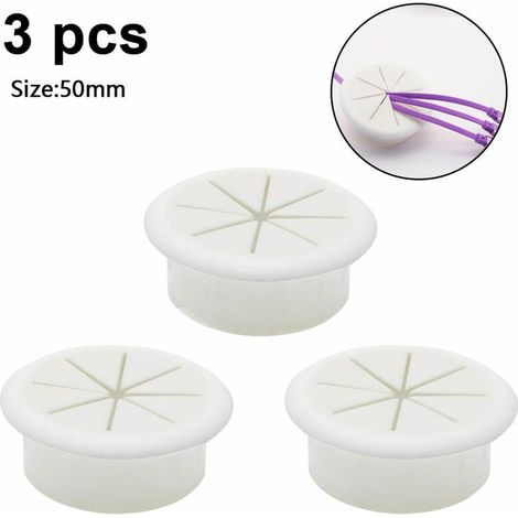 Passe-fils - Couvercle Trou Câble Bureau - Diamètre 50 mm - Blanc - Lot de 3