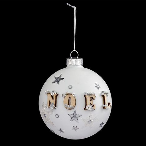 Boule de Noël en Verre "Hors Piste" 8cm Blanc Mat