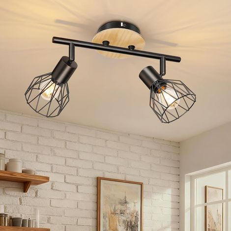 Plafonnier Spot, Bois Métal, Orientable E14, Intérieur Cuisine Salon - Plafonnier Spot, Bois Métal, Orientable E14, Intérieur Cuisine Salon (1/5)