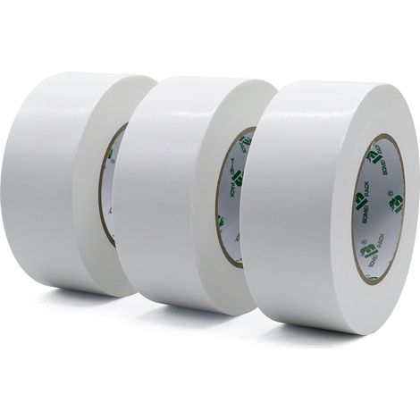 Ruban Adhésif Toilé Blanc, Heavy Duty Duct Tape 3 rouleaux 50 mm x 50 m pour les travaux de réparation, fixation, de scellage, d'étiquetage et de rénovation (1/5)