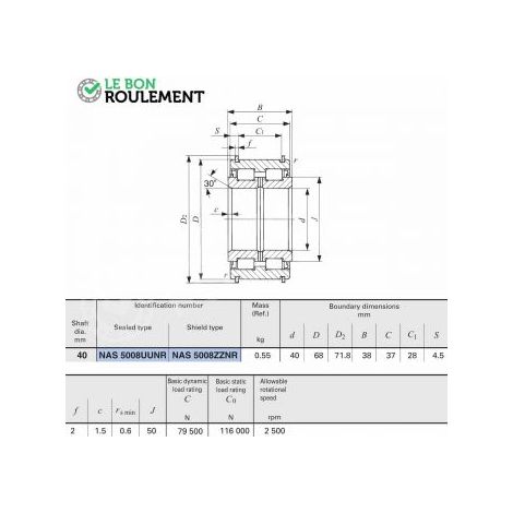 Roulement à rouleaux cylindriques NAS5008-ZZ-NR-IKO