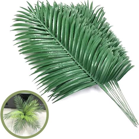 12 feuilles de palmier artificielles, fausses palmes tropicales, grandes feuilles de palmier, plantes vertes pour décoration de fête hawaïenne ou jungle. (1/5)