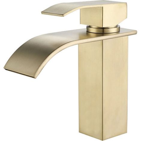 Robinet Lavabo Cascade Or Moderne Robinet Mitigeur pour Salle de Bain Eau Chaude et Froide Réglable, (1/4)