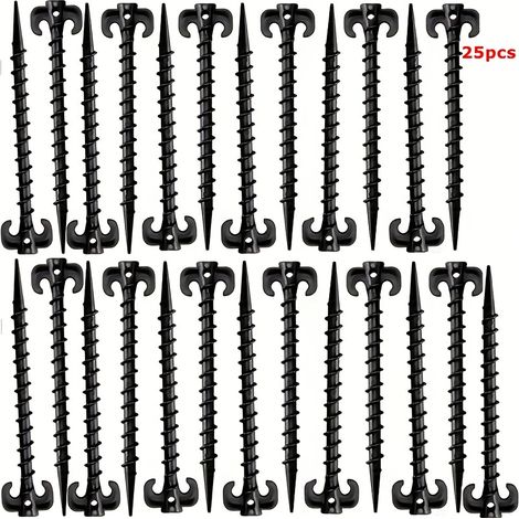 25 piquets de tente robustes en plastique, ancrages spiralés de 20 cm, piquets de tente, piquets pour bâche, accessoires de tente (1/5)