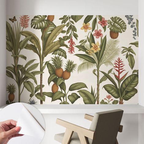 Papier peint autocollant à motifs décoratifs pour salon chambre et bureau Décoration murale élégante avec colle Nature exotique 104x70 cm (1/5)
