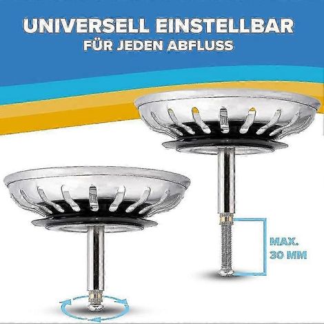 Abflussstopfen aus Edelstahl für Küchenspülen, Ersatz für Abflusssiebe, Spülbecken-Abflussfilter, universell passend. (1/4)