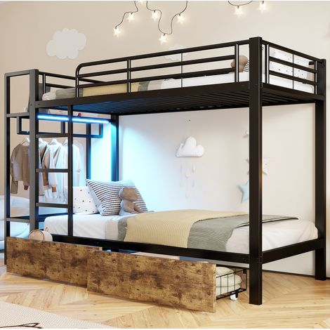 Cama dormitorio infantil con cajones y LED negra HAVRYA (1/5)