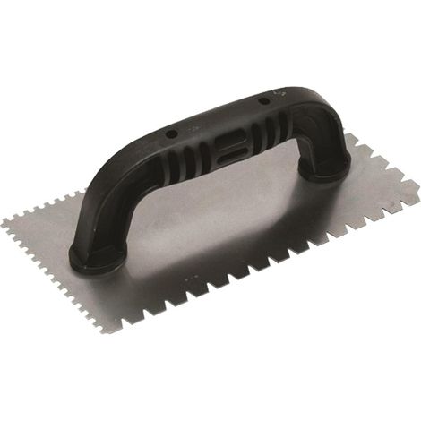 1 - Truelle dentelée - Acier trempé - Encoche U 3x3x3 mm et V 4,5x6x8 mm - Pose de carrelage et revêtements de sol - Manche plastique - Noir - 229x102 cm