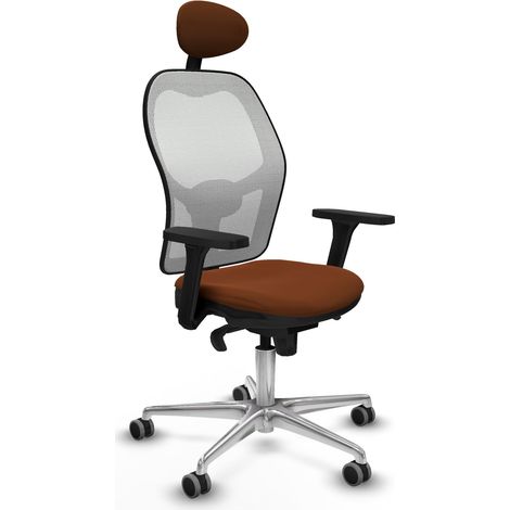 Jorquera sincro malla blanca similpiel marrón brazos 3D base aluminio cabecero fijo ruedas 65mm engomada (1/5)
