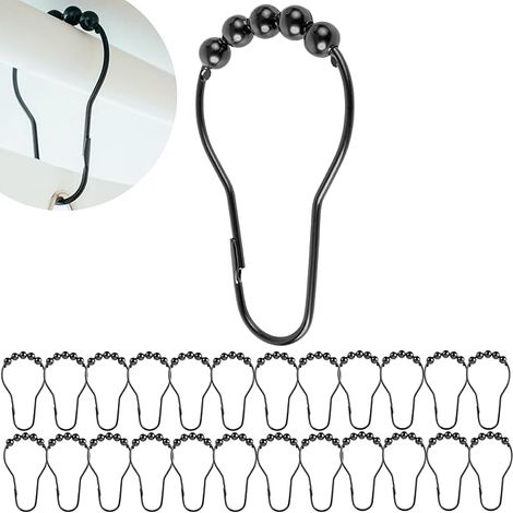 Anneaux pour Rideaux de Douche, 24 pièces, en Couleur Noir, Taille 74 x 36 mm, Crochets de banne pour Tiges de courtine de Douche, Attache de Bain en Métal Robuste, Boucle de Rideau de averse (1/5)