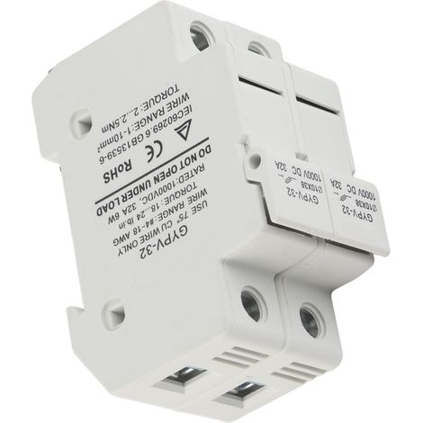 Lot de 2 porte-fusibles PV 32A 2P 1000VDC avec fusible 15A, protection contre courts-circuits et surcharges pour panneaux solaires (1/5)