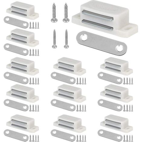 12 PCS Aimant de Porte Puissant en Métal et Plastique 421512mm Adhesif Porte Magnétique Durable Aimant Porte Placard avec 24 Vis pour Porte Coulissante Tiroirs Fenetre Maison Ecole Bureau (1/5)