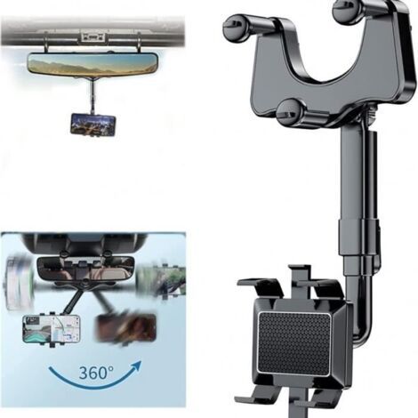 Support de téléphone Voiture pour rétroviseur Support de Navigation réglable rétractable Rotatif à 360 degrés pour Tous Les téléphones