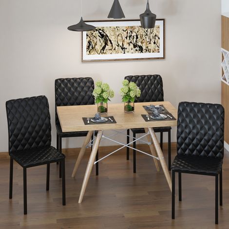 Lot de 4 chaises de salle à manger, chaises de cuisine, capitonnage rhombique et pieds en métal, 41x50x91cm, noir
