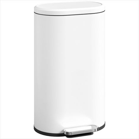 Poubelle à pédale 30L avec seau amovible et couvercle à PP Blanc (1/5)