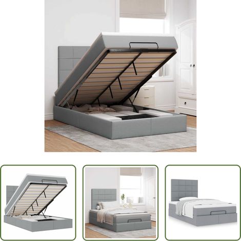 vidaXL Stauraum - Ottoman-Bett mit Matratze Hellgrau 120x200 cm Stoff (1/5)