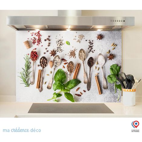 Fond de hotte : Epices et cuillères 3 - Verre trempé - 90 cm - 60 cm (1/5)