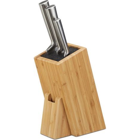 Porte-couteaux en bambou Relaxdays – Bloc de rangement pour 6 couteaux, design naturel et élégant pour cuisine (1/4)