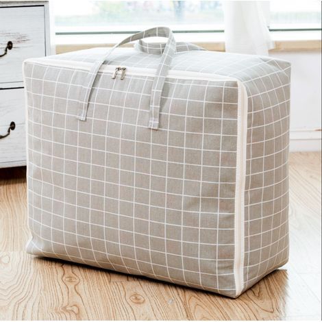 Sac de Rangement Grand, 105L Imperméable Sacs de Déménagement avec Poignée, pour Vêtements, Couvertures, Coussins - 70 x 50 x 30 CM - Motif à Carreaux Gris (1/5)