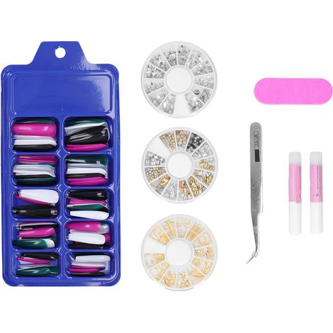Étui 46 pièces : Faux ongles longs ABS colorés, autocollants pour manucure, embouts artificiels à couverture totale avec coffret. (1/5)