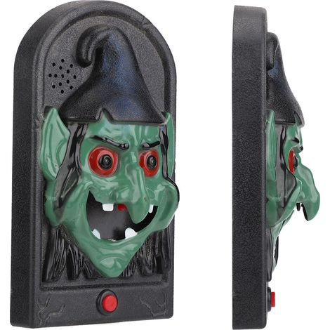 Sonnette d'Halloween avec effets lumineux et sonores, accessoire de décoration en forme de sorcière pour bar, maison hantée, escape game (1/5)