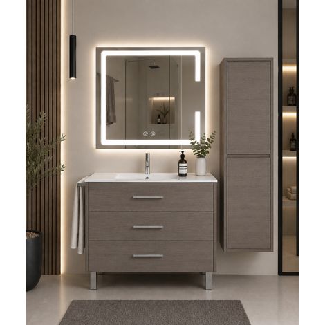Mueble de baño con lavabo ORIGENBATH RIBERA sin espejo 50x40 cm roble smoky con columna (1/5)