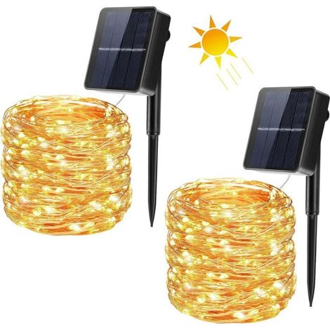 Lot de 2 Guirlande lumineuse solaire Extérieur 22 m 200 LED Guirlande lumineuse solaire 8 modes Étanche Câble en cuivre Guirlande lumineuse décorative (1/5)