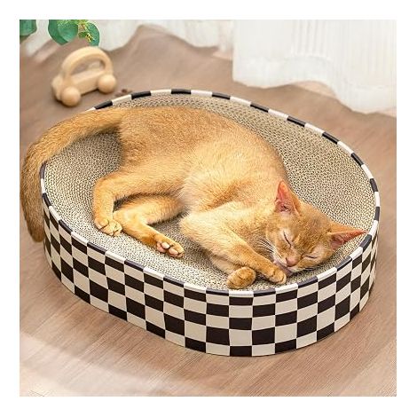 Griffoir Chat Carton Ovale Lit Grattoir Incurvé Ergonomique Repos Jeu Carton Ondulé Densité Protection Canapé Design (43x33x10cm) (1/5)