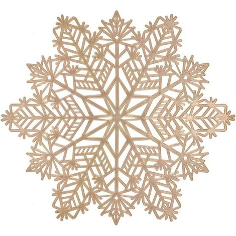 Set of 3 Christmas snowflake pattern placemats in gold metal, vinyl placemats for parties, washable, suitable for party table decoration (Gold)