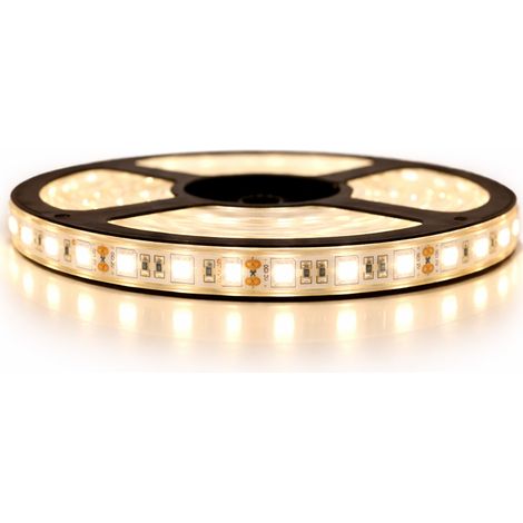 Kit de cinta profesional 5050 - 60 leds/m - 5 o 10 metros a su elección - Blanco cálido impermeable (IP67)  Transformador: No se incluye la fuente de alimentación - Longitud: 10 metros (2x5m)