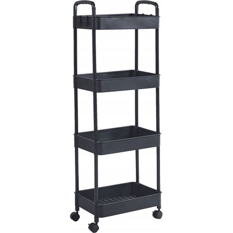 Estantería móvil de cocina con ruedas, carrito TBR de 4 estantes, color negro, para baño.