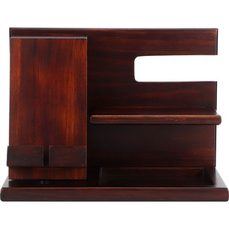 Organisateur de bureau en bambou naturel Support multifonction pour montre portefeuille téléphone et clés Design élégant et robuste 26x18.5x15cm (1/5)