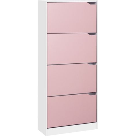 Scarpiera 4 Ante 63x24x150 cm Ripiani Doppia Profondità in MDF Bianco e Rosa (1/4)