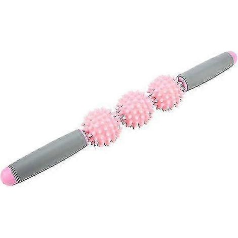 Bâton de yoga, rouleau musculaire, balle à picots anti-cellulite pour le dos, les bras, les épaules et les jambes (rose) (1/5)