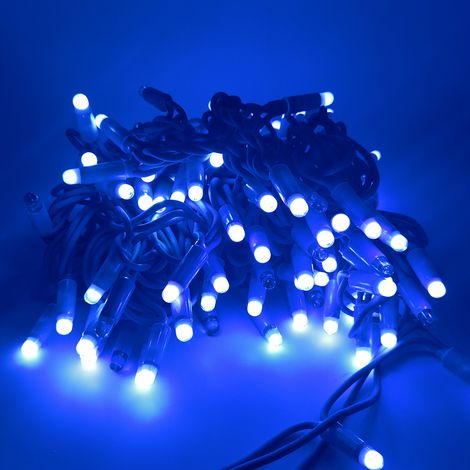 Luccika stringa catena 10 metri serie 120 luci di Natale a Maxi Led Bullet Blu con Flash Bianco Ghiaccio e cavo blu per uso esterno ed interno professionale Blu 10 metri - 120 MaxiLed Bianco Ghiaccio (1/5)