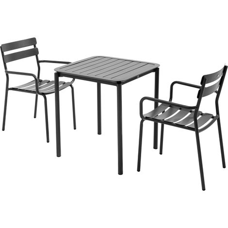 Ensemble table de terrasse 70cm et 2 fauteuils noir