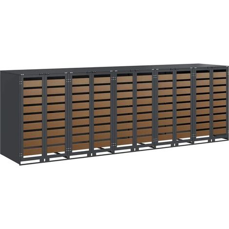 Meuble de rangement à roulettes pour 3 poubelles, couleur anthracite (1/5)
