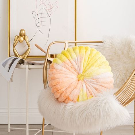 Coussin Ronde Citrouille - Tissu Plush Faux Lapin - Décor Canapé ou Fauteuil - 35 cm - 1 Pièce (1/3)