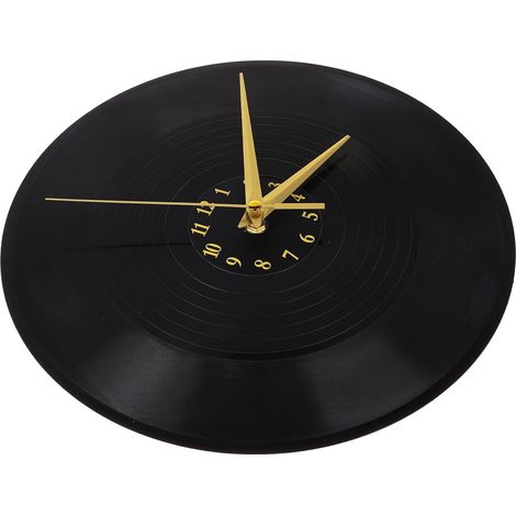 Horloge Murale en Vinyle Noire Disque Vinyle Musicale Silencieuse Ronde 1-12 Chiffres Dorés Aiguilles Dorées Décoration Murale Originale pour Salon et Bar (1/5)